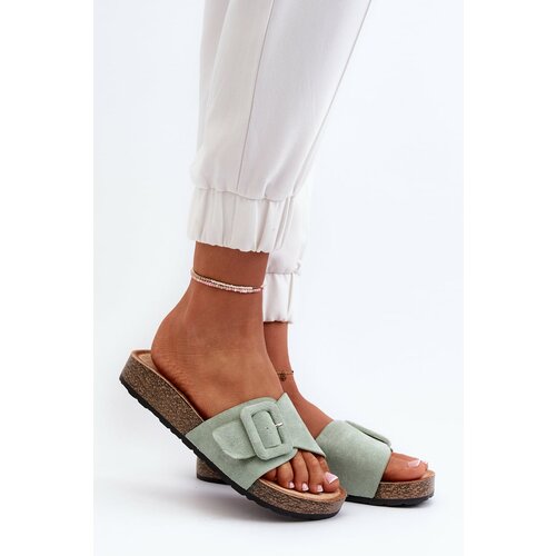 Kesi Women's eco suede slippers with buckle, mint Laeltia Slike