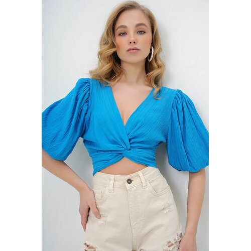 Trend Alacati Stili Ženska bluza 3/4 rukava Alc-X13693, V-izrez, Plava Cene