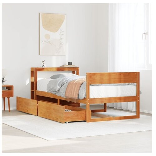 vidaXL Posteljni okvir brez vzmetnice voščeno rjav 75x190 cm borovina Cene