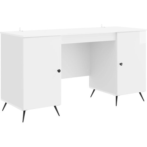  Stol Bijela visokog sjaja 142,5 x 50 x 75 cm Konstruirano drvo Slike