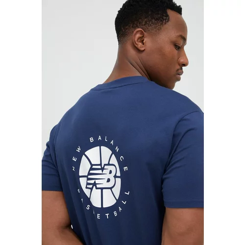 New Balance Bombažna kratka majica mornarsko modra barva