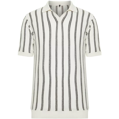 Trendyol Ecru Men's Regular Fit Line Openwork Leakage Pat Limited Edition Knitwear Polo Collar T-Shirt