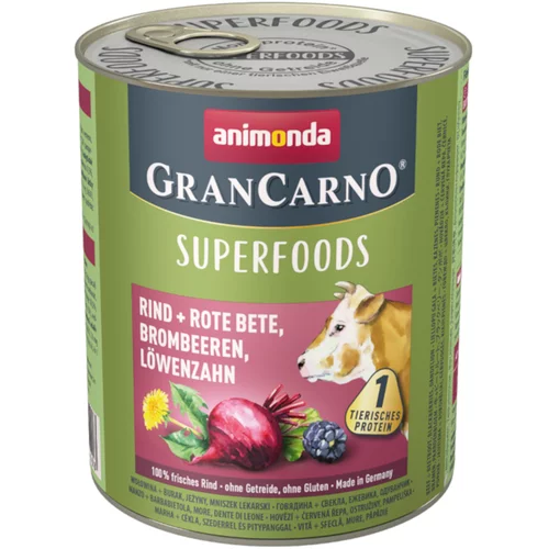 Animonda GranCarno Adult Superfoods 24 x 800 g - Govedina + rdeča pesa, robide, regrat:
