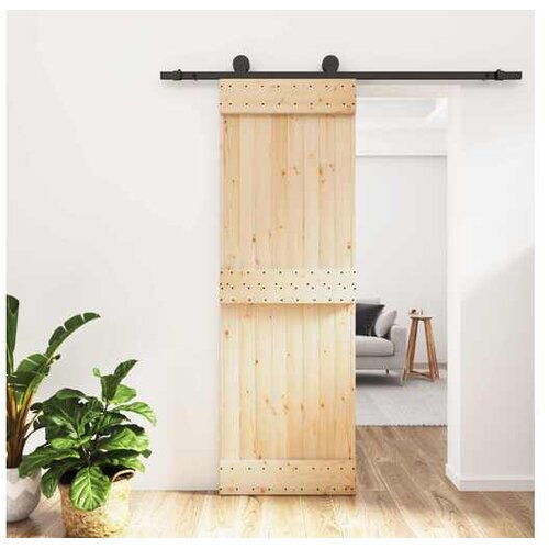  Klizna vrata Prirodna i crna 70 x 210 cm Čvrsta borovina Cene