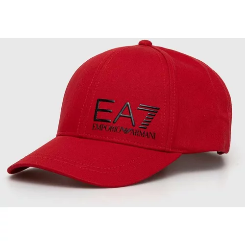 Ea7 Emporio Armani Pamučna kapa sa šiltom boja: crvena, s tiskom