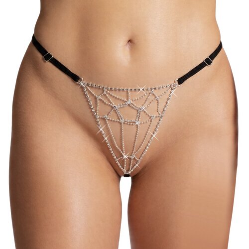 Cottelli Rhinestone &amp;amp; Pearls Crotchless String 2323010 Black-Silver Slike