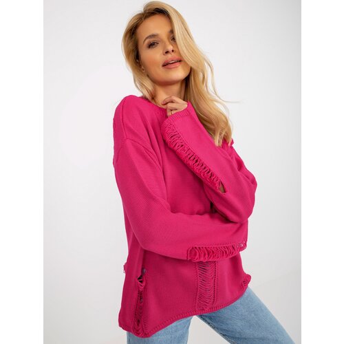 Fashion Hunters Fuchsia women&amp;#039;s oversize sweater with holes with wool Slike
