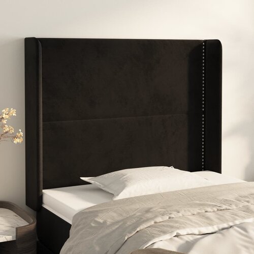 VidaXL Vzglavje z u&amp;scaron;esi črn 103x16x118/128 cm žamet Slike