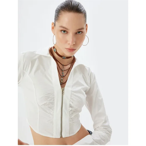 Koton Crop Shirt Zippered Long Sleeve Draped