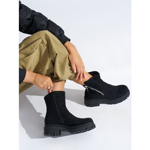 Shelvt Women&amp;#039;s black ankle boots with a decorative zipper Slike