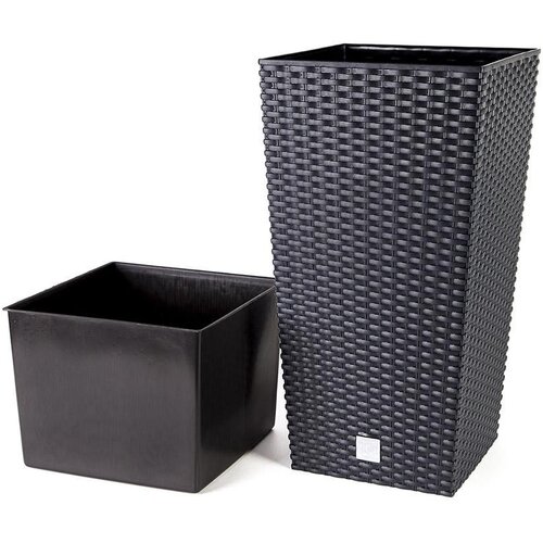 Prosperplast saksija Ratan sa uloškom - antracit S433 / 27×27×50 cm Slike