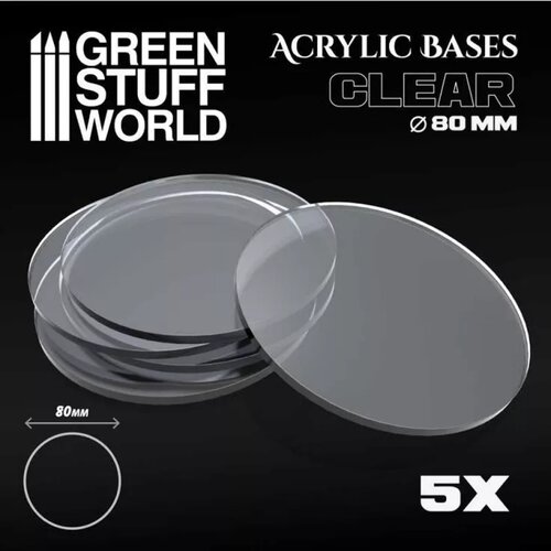 Green Stuff World Acrylic Round Base 80mm - CLEAR (pack x5) (thickness 3mm) Slike