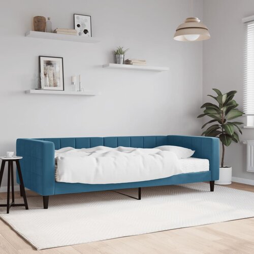 VidaXL Dnevna postelja z vzmetnico modra 90x200 cm žamet Slike