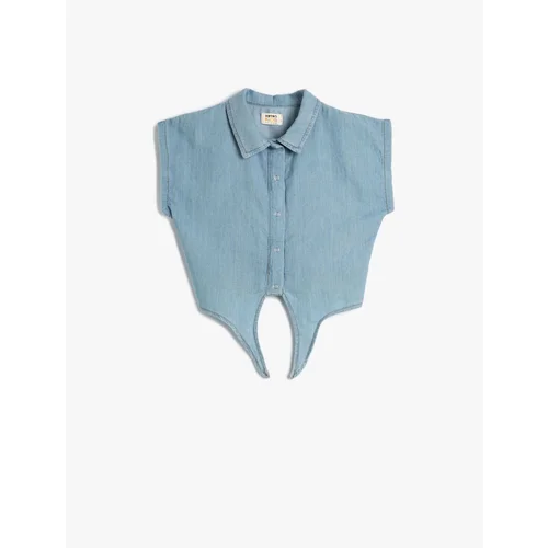  Crop Denim Shirt Front Tie Detail Short Cotton