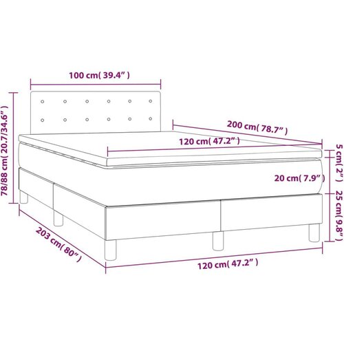  Box spring s madracem LED smeđesivi 120 x 200 cm tkanina Slike