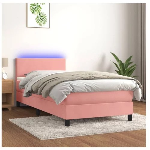  Box spring postelja z vzmetnico LED roza 100x200 cm žamet