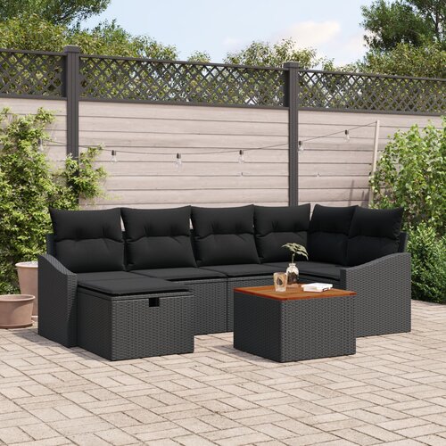 VidaXL 7-delni vrtni sofa set z blazinami Črn poli ratan Slike