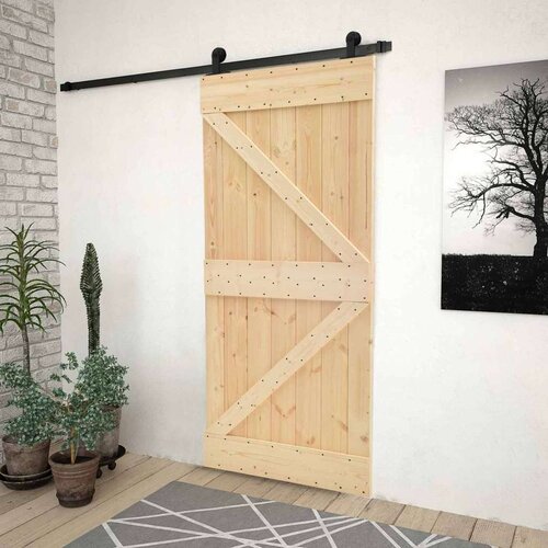  Klizna vrata Prirodna i crna 100 x 210 cm Masivna borovina Cene