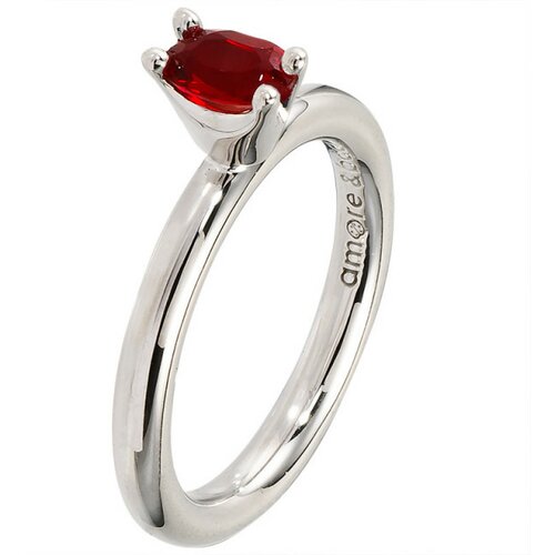 Amore Baci srebrni prsten sa jednim crvenim swarovski kristalom 57 mm Slike
