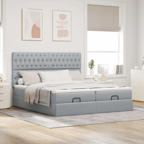  Okvir kreveta s madracima svijetlosivi 200x200cm od tkanine Slike