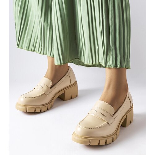 Gemre Beige classic block heel loafers Dina Slike
