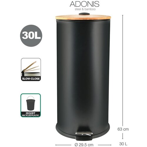 Spirella Mat crna željezna kanta za smeće s pedalom 30 l Adonis &amp;ndash; Slike