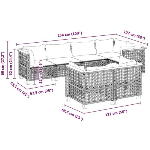 VidaXL 7-dijelni set vrtnih sofa od poliratana s jastucima bež Slike