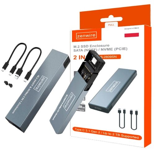 Zenwire BS-2809SN 2v1 ohi&amp;scaron;je/adapter za SSD M.2 NVMe/SATA PCIe, USB-C 3.1 Gen2 10 Gb/s, 2230-2280, (5000193580) Slike