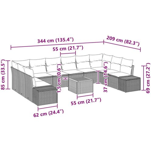  11-dijelni set vrtne sofe s jastučićima Crni Poli Rattan Akacija Slike