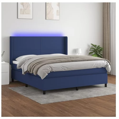 vidaXL Box spring postelja z vzmetnico LED modra 180x200 cm