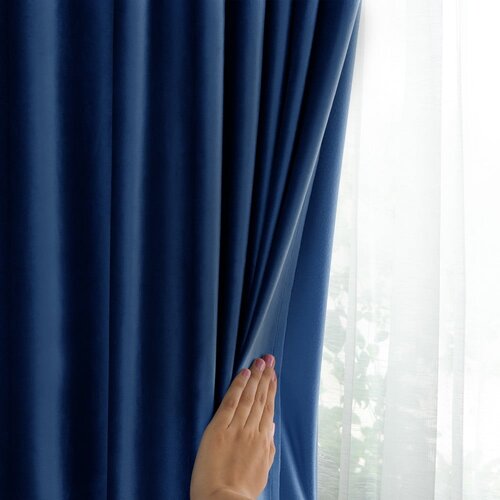 Restilo Temno modra žametna zavesa za delno zatemnitev 140x270 cm Eyelets &amp;ndash; Slike