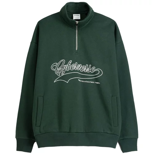 Bershka Sweater majica kraljevski zelena / bijela