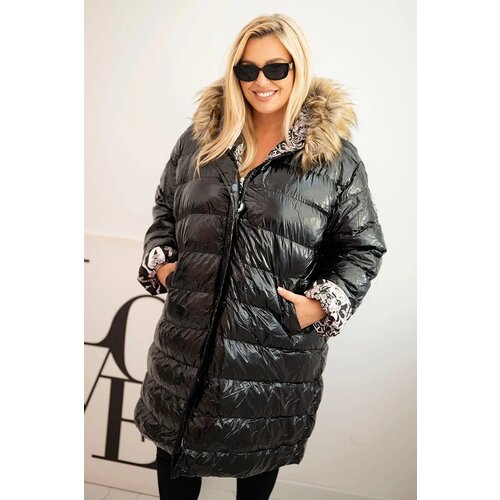 Kesi Women&amp;#039;s Plus Size jacket with a hood and fur black Slike
