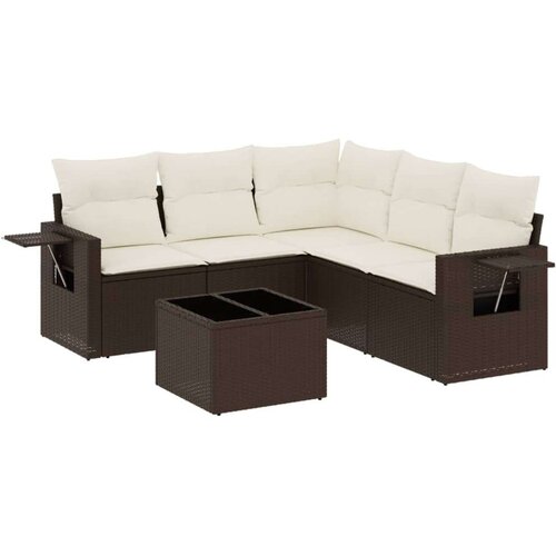 VidaXL 6-dijelni set vrtnih sofa od poliratana s jastucima smeđi Slike