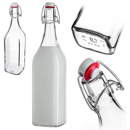 KADAX steklena steklenica 1L 1000 ml za mleko, sok, vodo, napitke s kvadratnim zama&amp;scaron;kom, (5000355068) Slike