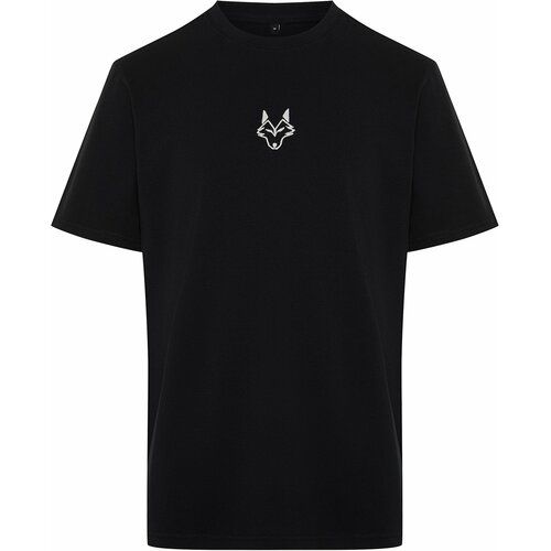 Trendyol Black Regular/Regular Fit Wolf Embroidered 100% Cotton T-Shirt Cene
