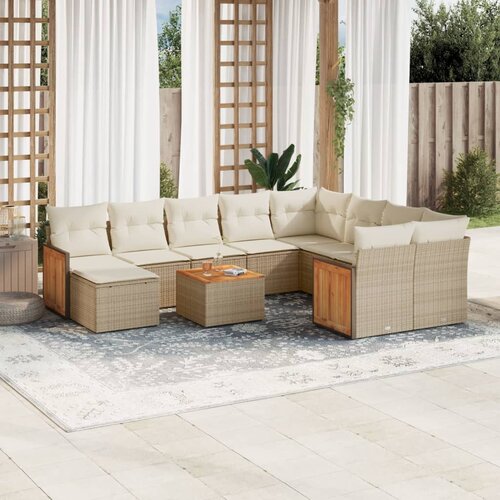 vidaXL 11-dijelni set vrtnih sofa od poliratana s jastucima bež Cijene