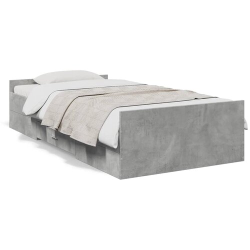Maison Chic Posteljni okvir - Enojna postelja - Postelja za odrasle s predali betonsko siv 75x190 cm inženirski les, (21695570) Slike