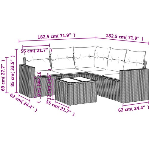  6-dijelni set vrtnih sofa s jastucima bež od poliratana Slike