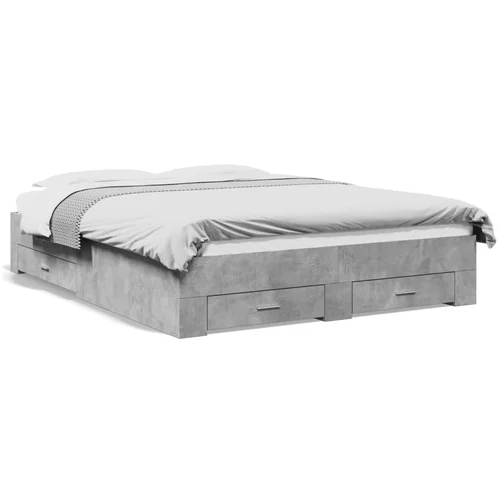 vidaXL Okvir kreveta s ladicama siva boja betona 140 x 200 cm drveni