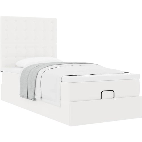 vidaXL Otomanski posteljni okvir z vzmetnico bel 90x190 cm um. usnje Cene
