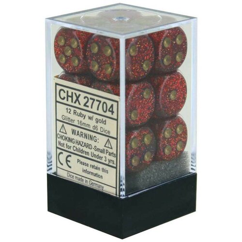 Chessex kockice - glitter - polyhedral - ruby & gold 16mm (12) Cene