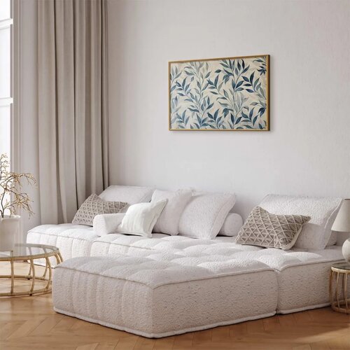  Plakat - Delicate Botanical Motif with Blue Leaves 90x60 Zlatni okvir Slike