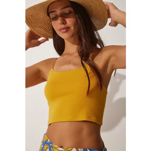 Happiness İstanbul Women's Dark Yellow Knitted Bustier with Thread Straps
