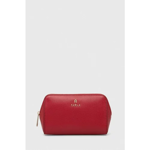 Furla Usnjena kozmetična torbica rdeča barva