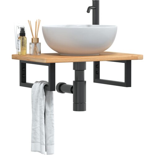 vidaXL Stenska polica za umivalnik jeklo in trdna hrastovina Cene