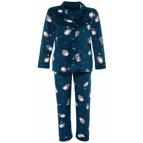 Trendyol Curve Oil Penguin Patterned Knitted Pajamas Set