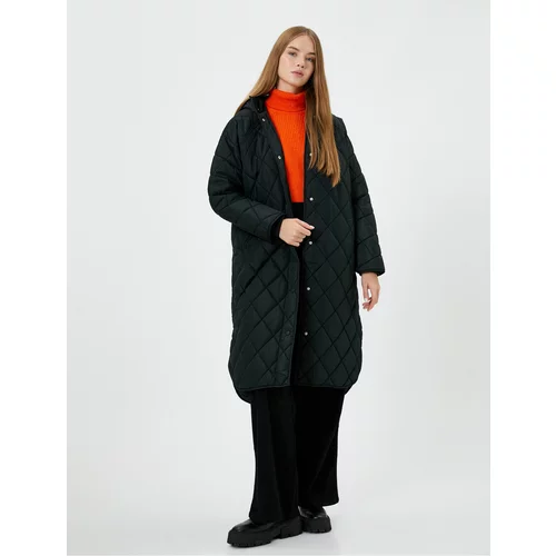 Koton Quilted Long Coat with a Hooded Pocket
