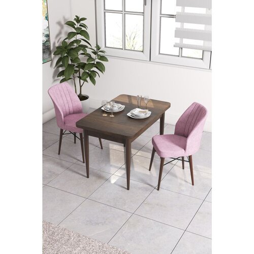Hanah home trpezarijski set Arp, sto i 2 stolice, ploča u dekoru drveta Baroque, roze tkanina Babyface Cene