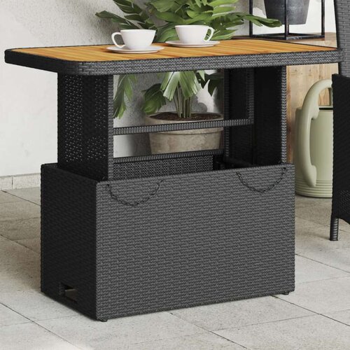  Vrtni stol crni 90 x 55 x 71 cm od poliratana i bagremovog drva Slike